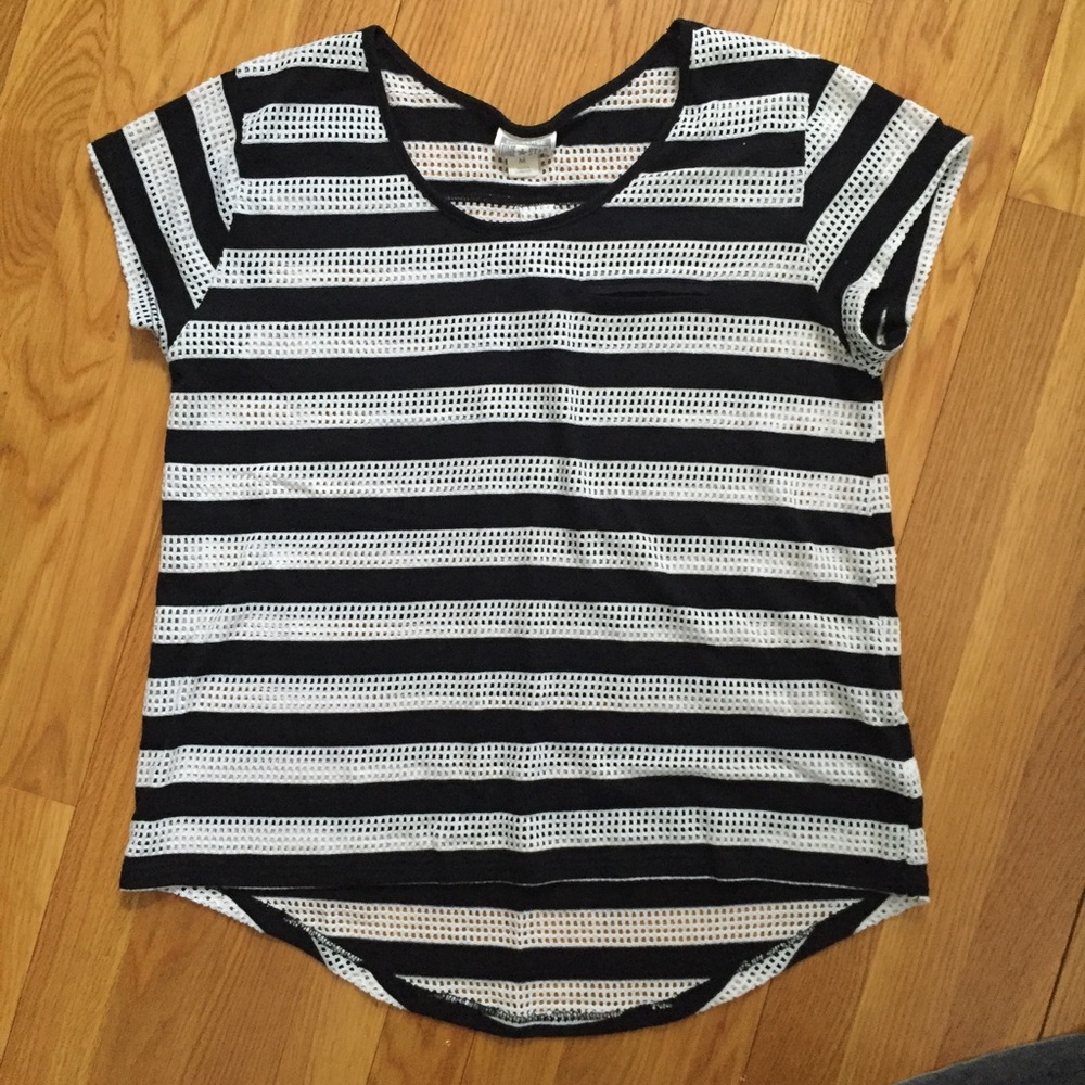 Converse Black and White Mesh Striped Tee Shirt